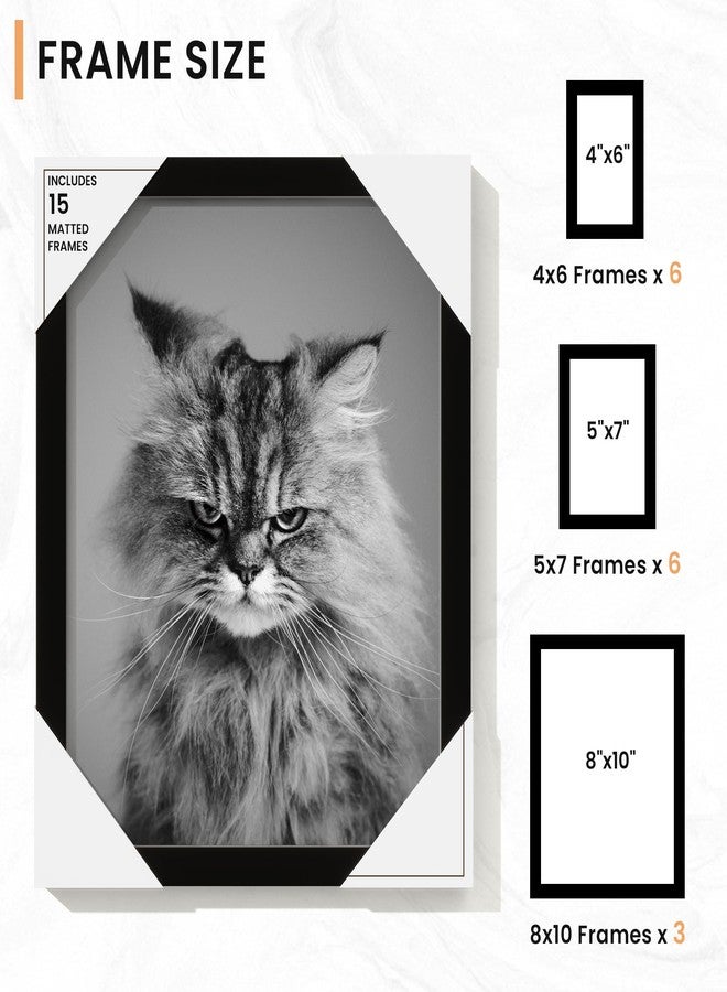 Venusmiles 15 Pack Picture Frames Collage Wall Decor, Gallery Frame Set for Wall Mounting or Tabletop Display, Multi Sizes Including 3pcs 8x10, 6pcs 5x7, 6pcs 4x6, Black - Image 3