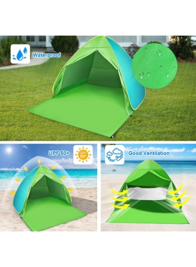 GGEROU خيمة شاطئية، خيمة شاطئ سهلة الطي، خيمة شاطئية محمولة مع حقيبة حمل، خيمة شمسية فورية مضادة للأشعة فوق البنفسجية، UPF 50+، لعدد 2-3 أشخاص، باللون الأخضر - Image 4