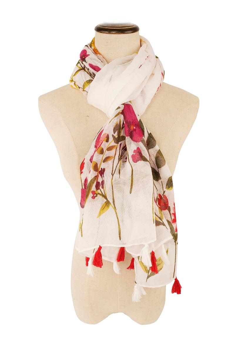 YOUR SMILE Large Boho Scarf for Women Lightweight Floral Printed Scarves Fall Winter Fashion Fringed Shawl wraps (08 White/Pink Floral) - Image 3
