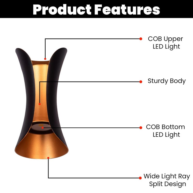 GIGAWATTS 10W Wall Light 2 Way BIS Approved 120 Beam Angle Modern IP65 Waterproof 110LM COB LED Mount Fixture Up Down Sconce Lamp for Home Outdoor Yard Living Room Bedroom Decor 1Pc Warm White - Image 2