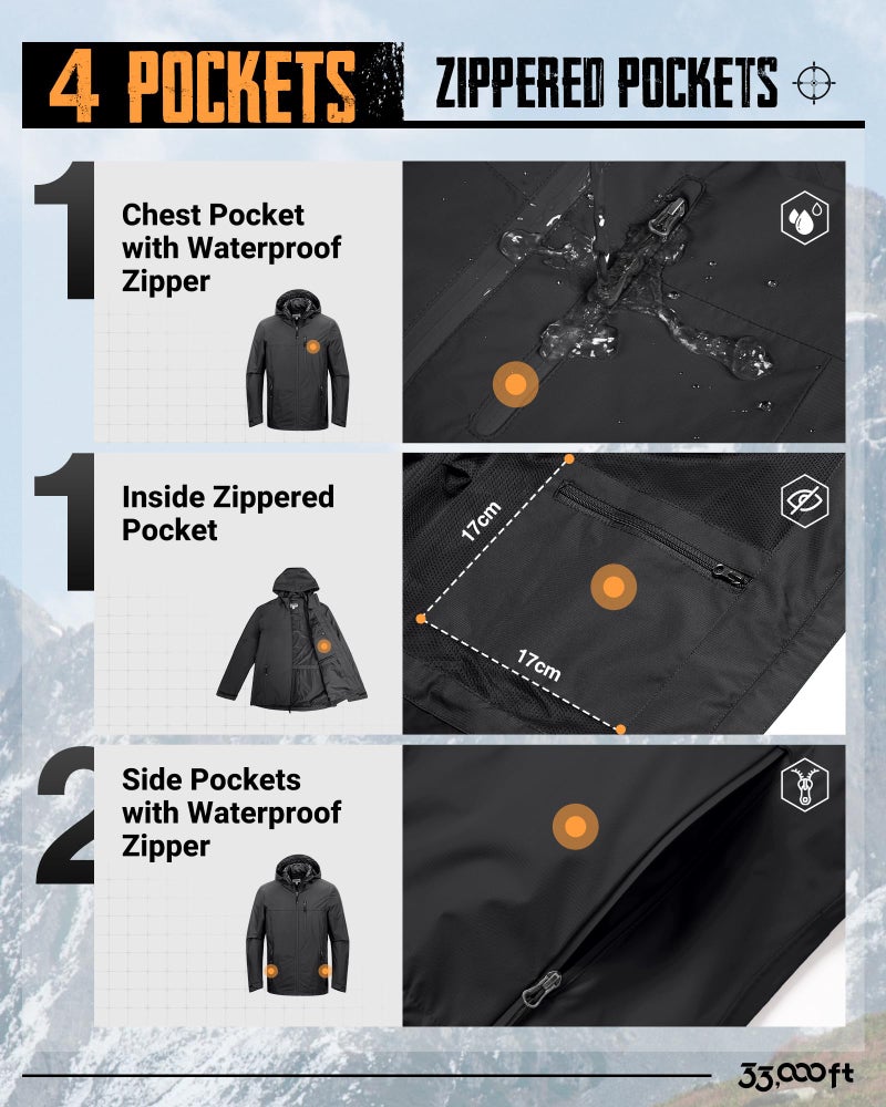 33,000ft Men's Packable Rain Jacket Lightweight Rain Shell Jacket with Hood Waterproof Raincoat for Cycling - Image 4