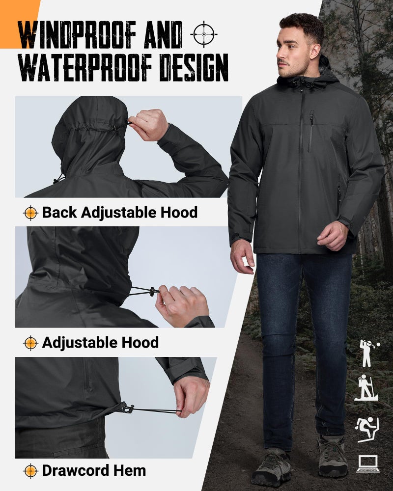 33,000ft Men's Packable Rain Jacket Lightweight Rain Shell Jacket with Hood Waterproof Raincoat for Cycling - Image 5