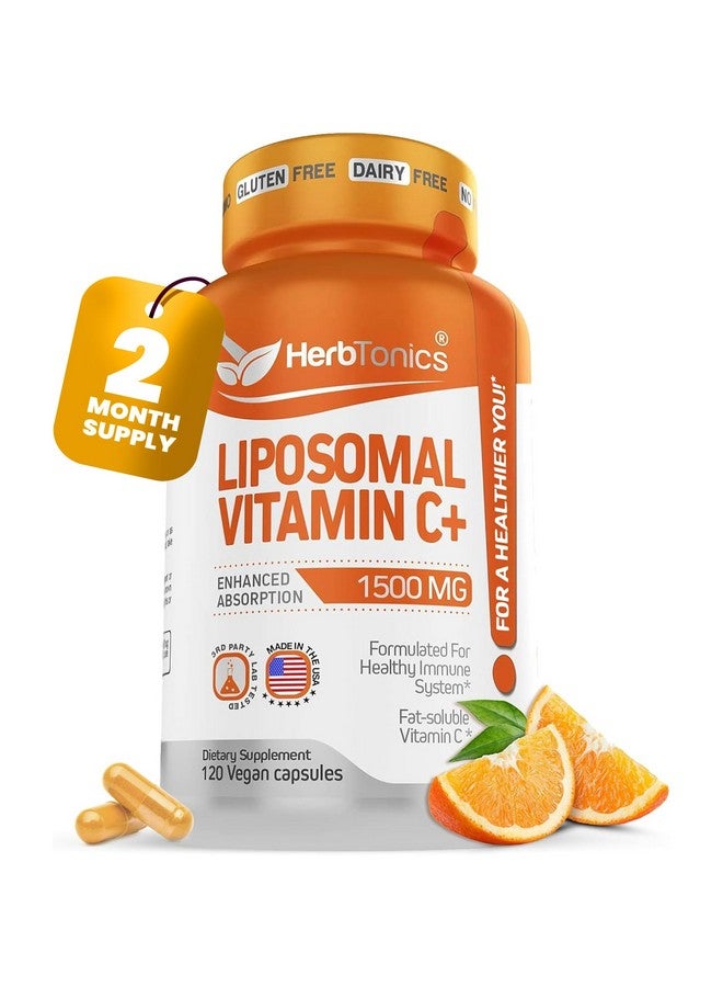 Herbtonics Liposomal Vitamin C Capsules 1500mg Immune Support Supplement | Immune System Health | High Absorption Vitamin C | Contains Collagen | 120 Vegan Capsules Non-GMO - Image 1