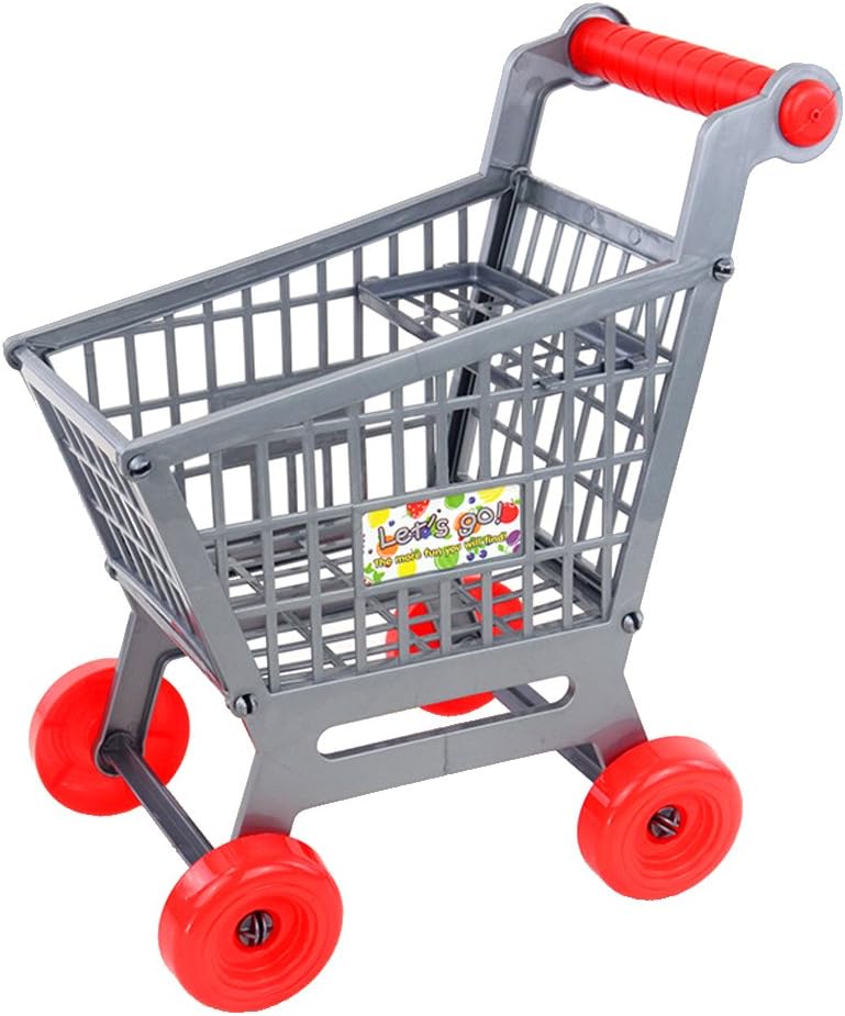 klarako Mini Shopping Trolley Cart, Storage Basket Kids Toy, Plastic Role Play Pretend Toy for Children with Child Seat and Rolling Wheels 27x19x30cm - Image 1