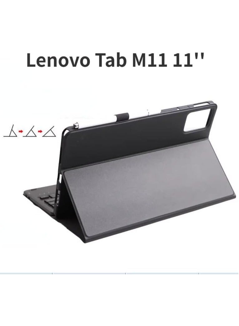 لوحة مفاتيح تعمل بالبلوتوث ومزودة بشاشة تعمل باللمس، متوافقة مع Lenovo Tab M11 بحجم 11 بوصة (نموذجا TB-330FU/TB-331FC). تحتوي هذه الحافظة على حامل قلم وتوفر حماية لجهاز التابلت Tab M11. - Image 2