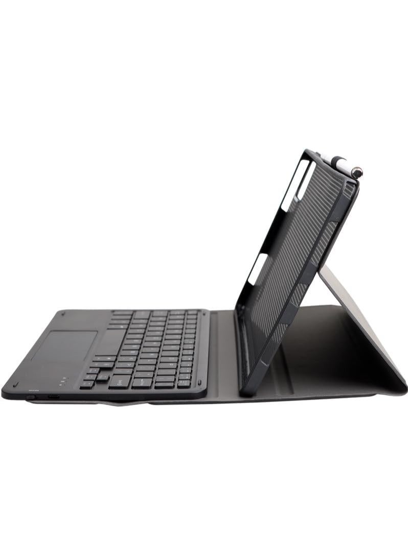 لوحة مفاتيح تعمل بالبلوتوث ومزودة بشاشة تعمل باللمس، متوافقة مع Lenovo Tab M11 بحجم 11 بوصة (نموذجا TB-330FU/TB-331FC). تحتوي هذه الحافظة على حامل قلم وتوفر حماية لجهاز التابلت Tab M11. - Image 5