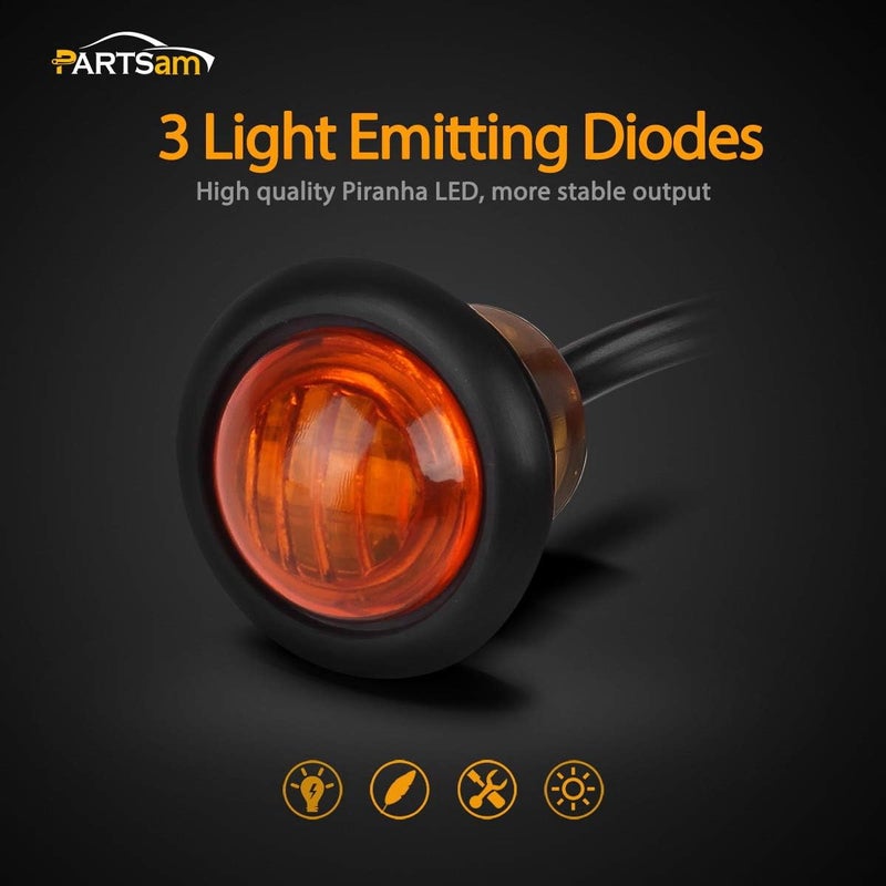 Partsam 2pcs 3/4" Mini Amber LED Marker Clearance Turn Signal Air Dam Light, 3 Wires, 12V - Image 2