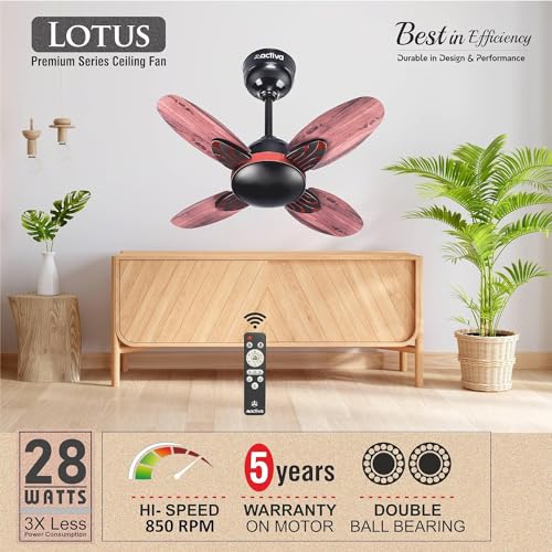 ACTIVA Lotus 600mm High Speed BLDC Ceiling Fan | 28W 850 RPM | 4 Blade | Energy Saving | Remote Control | Reversible Mode & Timer | 5 Year Warranty | Smoke Wood Pack of 1 - Image 4