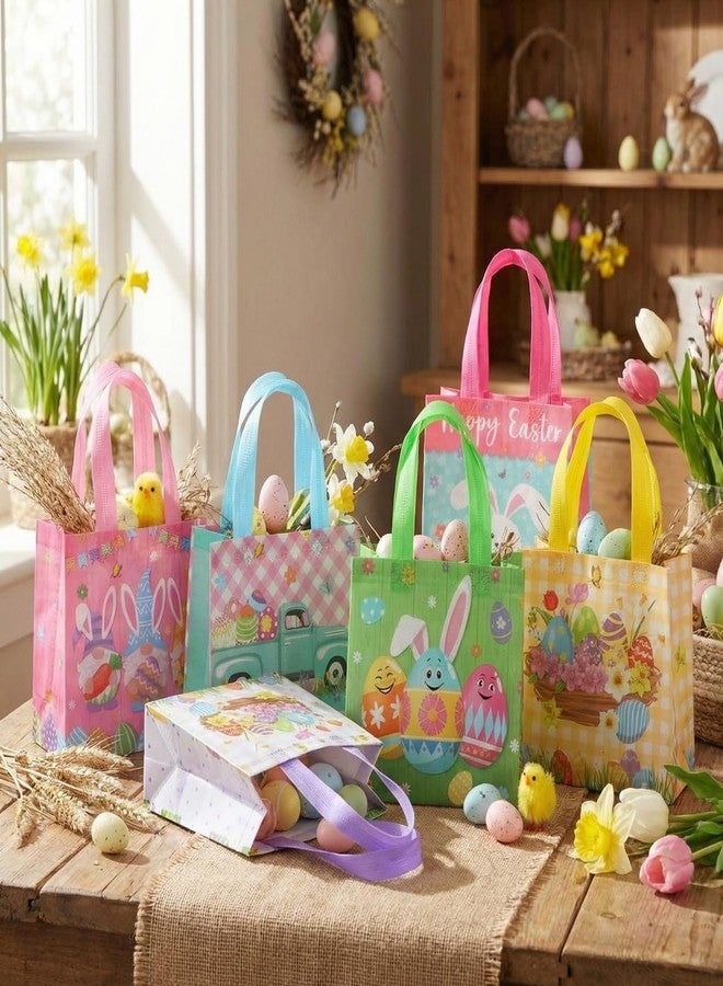 Gilprop 32 Pcs Easter Gift Bags Bulk with Handles Easter Egg Hunt Tote Bag Reusable Non Woven Bunny Holiday Goodie Basket for Carrot Chick Egg Hunt Game Party Favors, 8 Unique Patterns - Image 4