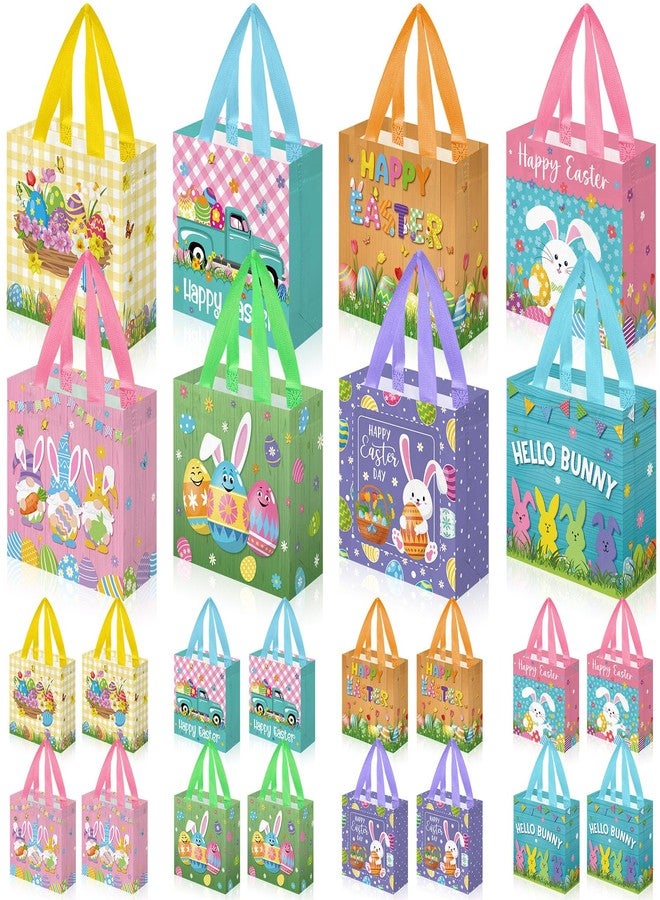 Gilprop 32 Pcs Easter Gift Bags Bulk with Handles Easter Egg Hunt Tote Bag Reusable Non Woven Bunny Holiday Goodie Basket for Carrot Chick Egg Hunt Game Party Favors, 8 Unique Patterns - Image 1