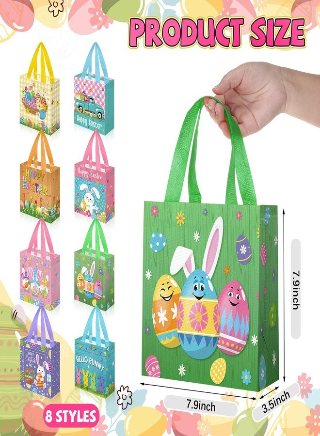 Gilprop 32 Pcs Easter Gift Bags Bulk with Handles Easter Egg Hunt Tote Bag Reusable Non Woven Bunny Holiday Goodie Basket for Carrot Chick Egg Hunt Game Party Favors, 8 Unique Patterns - Image 2