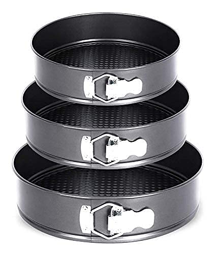 JEYANG Teflon Coated Spring Form Set of 3 Round Cake Mould for Baking Non Stick Cake Tins/Pan/Tray for Microwave Oven, and Cooker (Black) (18cm-20cm-22cm) - Image 1