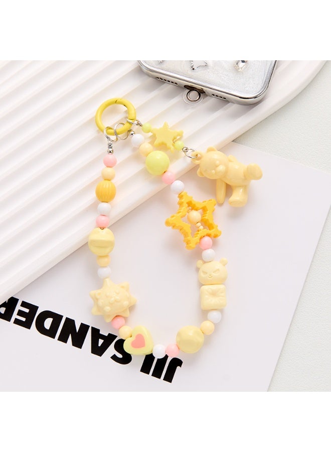 NIBEMINENT Phone Charm/ Chain Strap for Women Girls,Colorful Little Bear Cell Phone Case Lanyard Wrist Strap，Yellow