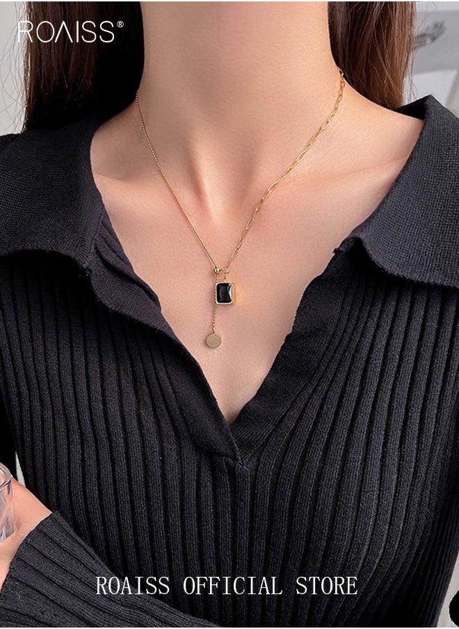 Retro Emeralds Clavicle Chain Necklace Casual Adjustable Ins Style Minimalist Gemstone Pendant Jewelry Titanium Steel Gift for Female Women Ladies Gold/Black - pzsku/ZEAC5EE32F69DB914DAD4Z/45/_/1728551832/edb70cb0-f310-49e5-9ec0-76c6db4c1956