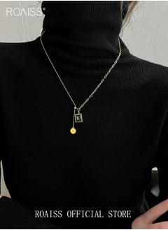 roaiss Retro Emeralds Clavicle Chain Necklace Casual Adjustable Ins Style Minimalist Gemstone Pendant Jewelry Titanium Steel Gift for Female Women Ladies Gold/Black  - Image 5