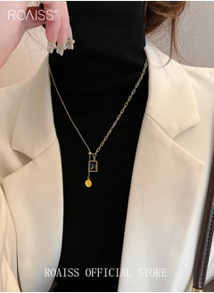 roaiss Retro Emeralds Clavicle Chain Necklace Casual Adjustable Ins Style Minimalist Gemstone Pendant Jewelry Titanium Steel Gift for Female Women Ladies Gold/Black  - Image 4