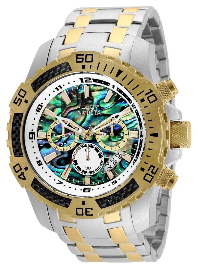 Invicta Men's Pro Diver Scuba Quartz Chronograph Carbon Fiber Bezel Abalone Dial Bracelet Watch, 50mm, Two Tone, large, Diver,Chronograph,Quartz Movement - Image 1