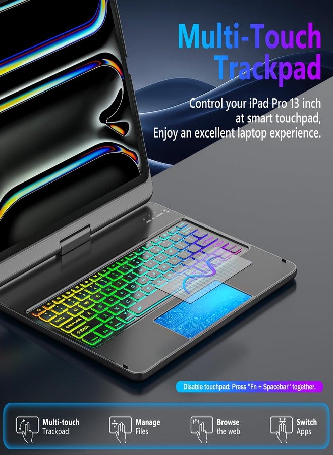 FUWANG Touch Keyboard Case for iPad Pro 13 inch (M5/M4) 2025/2024, 360° Swivel for iPad Pro 13 inch Case with Keyboard, 7 Colors Backlit with Multi-Touch Trackpad Keyboard Case for ipad pro 13 Inch - Image 5