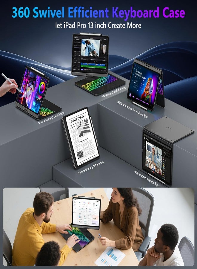 FUWANG Touch Keyboard Case for iPad Pro 13 inch (M5/M4) 2025/2024, 360° Swivel for iPad Pro 13 inch Case with Keyboard, 7 Colors Backlit with Multi-Touch Trackpad Keyboard Case for ipad pro 13 Inch - Image 4