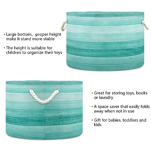 Bolaz Large Storage Basket Teal Turquoise Green Wood Toy Storage Box Organizer Bins with Handles Laundry Hamper Basket for Home Decor - Image 3