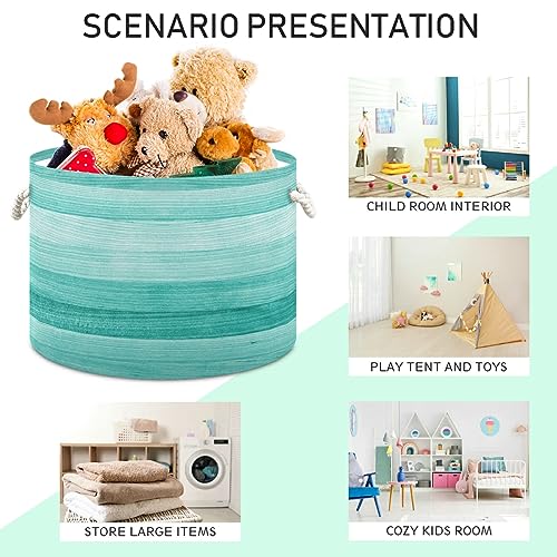Bolaz Large Storage Basket Teal Turquoise Green Wood Toy Storage Box Organizer Bins with Handles Laundry Hamper Basket for Home Decor - Image 4