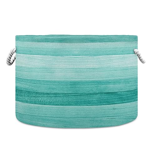 Bolaz Large Storage Basket Teal Turquoise Green Wood Toy Storage Box Organizer Bins with Handles Laundry Hamper Basket for Home Decor - Image 1