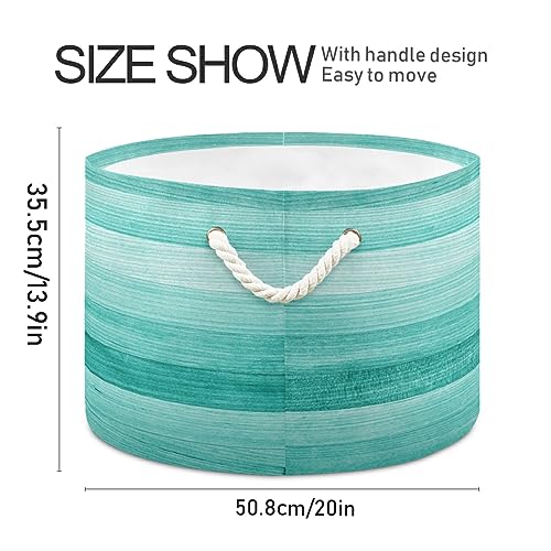 Bolaz Large Storage Basket Teal Turquoise Green Wood Toy Storage Box Organizer Bins with Handles Laundry Hamper Basket for Home Decor - Image 2