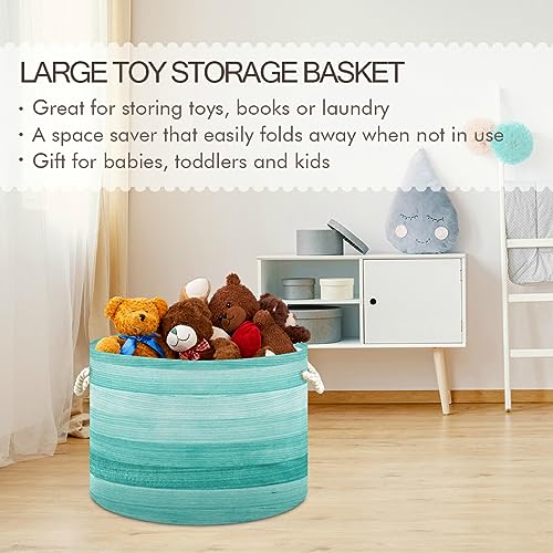 Bolaz Large Storage Basket Teal Turquoise Green Wood Toy Storage Box Organizer Bins with Handles Laundry Hamper Basket for Home Decor - Image 5