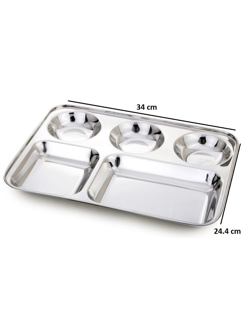 Expresso - Expresso® 5 in1 Round Extra Deep Compartment Divided Plate/Thali/Bhojan Thali/Mess Tray/Dinner Plate Set of 2 pc - Image 1
