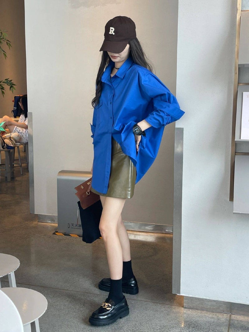 Korean version of Klein blue shirt women's spring and summer new plus-size loose temperament high-end top thin cardigan jacket - Image 3