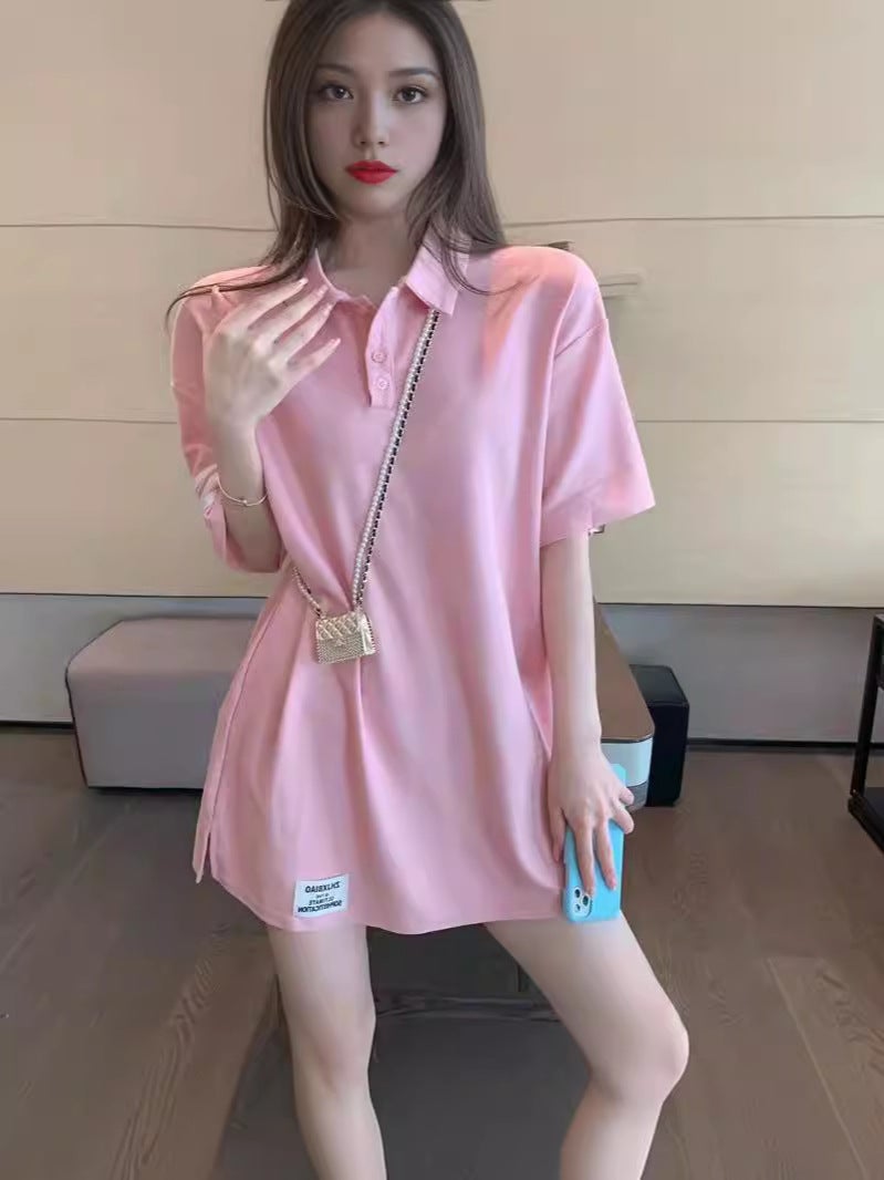 Short-Sleeve T-Shirt For Women, Style, Polo Collar, Striped Solid Color, Trendy Versatile Top On Instagram - Image 3