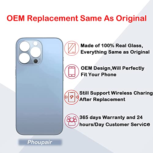 Phoupair OEM Rear Back Glass Replacement for iPhone 13 Pro 6.1 Inches with Professional Repair Tool Kit (Sierra Blue) - Image 3