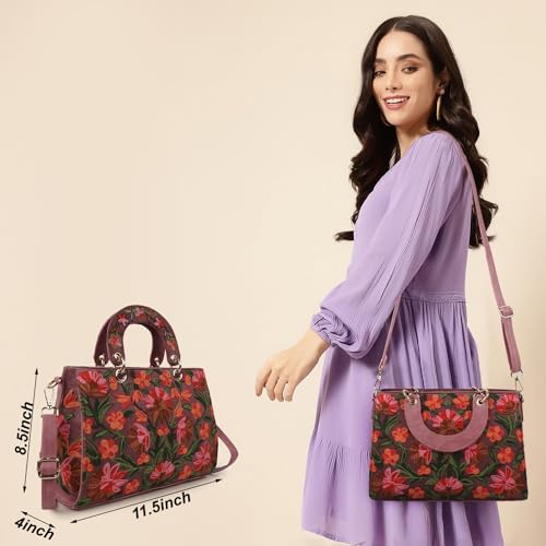 EVEDA Synthetic Leather Gorgeous Embroidery Stylish Design Shoulder Crossbody Hobo Women Handbag, Pink - Image 3