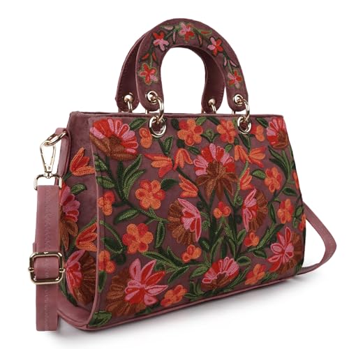 EVEDA Synthetic Leather Gorgeous Embroidery Stylish Design Shoulder Crossbody Hobo Women Handbag, Pink - Image 1