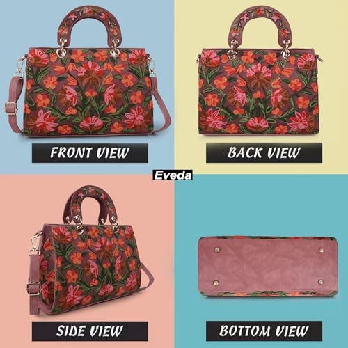 EVEDA Synthetic Leather Gorgeous Embroidery Stylish Design Shoulder Crossbody Hobo Women Handbag, Pink - Image 4