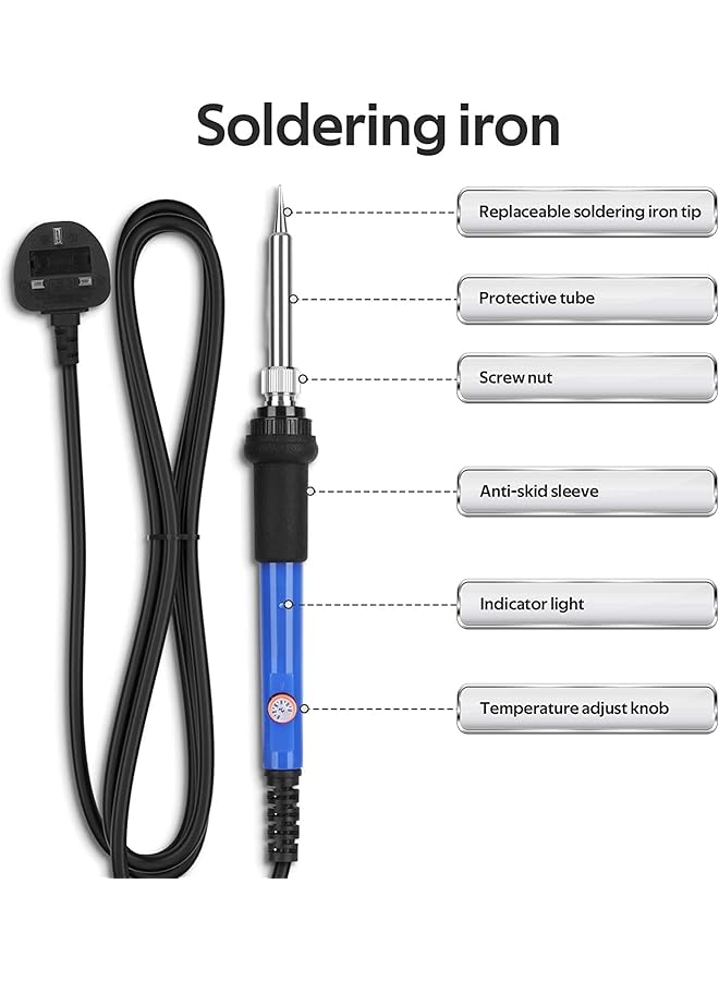 erorex Soldering Iron Kit With Temperature Adjustable Electric Soldering Iron Pen 60W 220V Electronics Soldering Tool Soldering Iron Stand 5Pcs Soldering Tips Soldering Iron Stand Uk Plug - Image 3