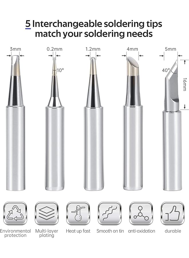 erorex Soldering Iron Kit With Temperature Adjustable Electric Soldering Iron Pen 60W 220V Electronics Soldering Tool Soldering Iron Stand 5Pcs Soldering Tips Soldering Iron Stand Uk Plug - Image 4