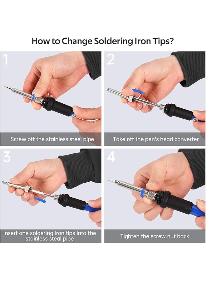 erorex Soldering Iron Kit With Temperature Adjustable Electric Soldering Iron Pen 60W 220V Electronics Soldering Tool Soldering Iron Stand 5Pcs Soldering Tips Soldering Iron Stand Uk Plug - Image 5