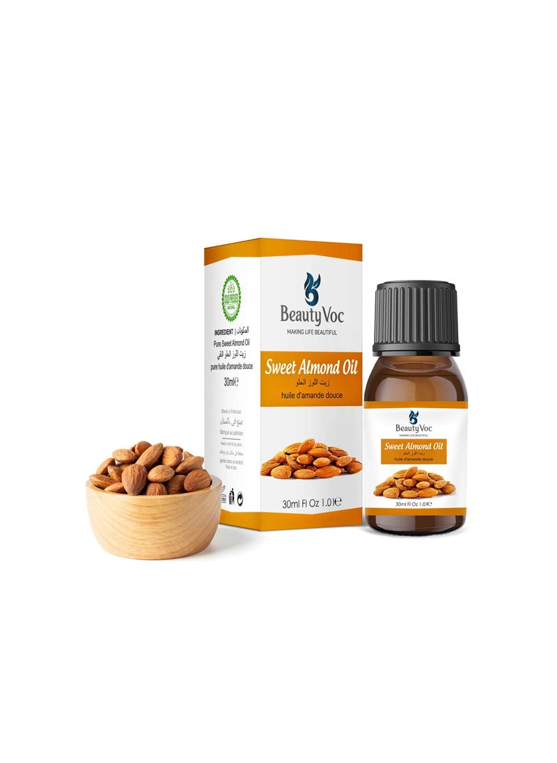 BEAUTY VOC Pure Sweet Almond Oil Extracted from Finest Almonds Enriched in Essential Fatty Acids, Vitamins, and Antioxidants for Skin Hydration, Hair Vitality, Soothing Care and Nourishing Potency 30ml  - Image 2
