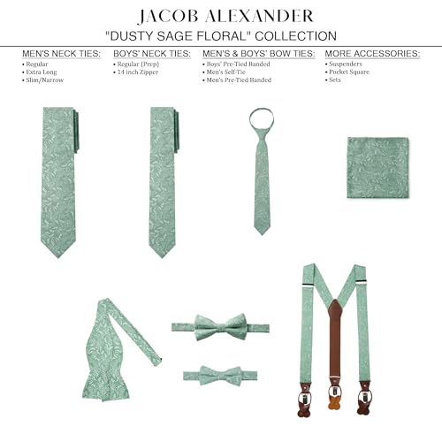 Jacob Alexander Men's Regular Floral Neck Tie - Dusty Sage - Image 5