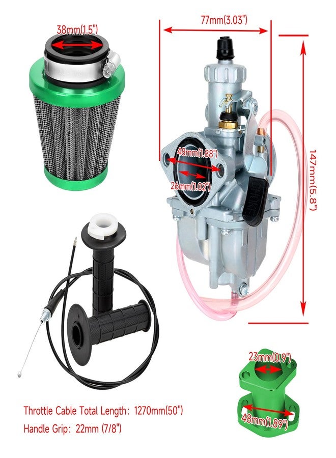 FVRITO VM22 26mm Carburetor Carb Throttle Cable Kit for Predator 212cc 196cc Coleman CT200U CT200U-EX BT200X Mini Bike KT196 Go Kart Baja Warrior GX160 GX200 6.5Hp Clone Engine Performance Parts Green - Image 3