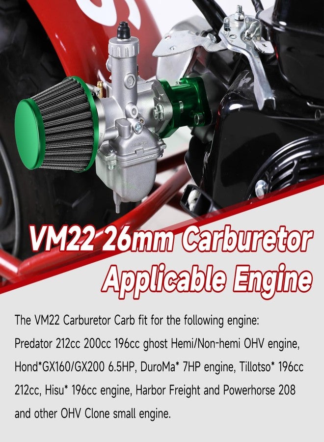 FVRITO VM22 26mm Carburetor Carb Throttle Cable Kit for Predator 212cc 196cc Coleman CT200U CT200U-EX BT200X Mini Bike KT196 Go Kart Baja Warrior GX160 GX200 6.5Hp Clone Engine Performance Parts Green - Image 5