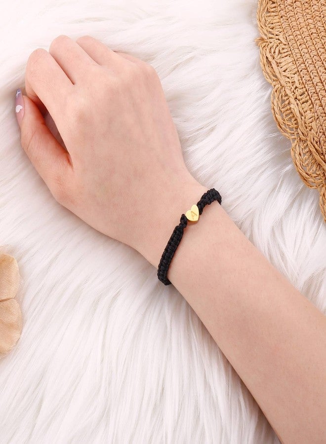 سمر لوف أساور "حب الصيف" الذهبية على شكل قلب للنساء والفتيات - سوار ساحر مصنوع يدويًا من حبل أسود وأحمر مضفر، قابل للتعديل، هدية مثالية للأم أو الابنة أو الصديقة المقربة في عيد ميلادها (أسود-A) - Image 2