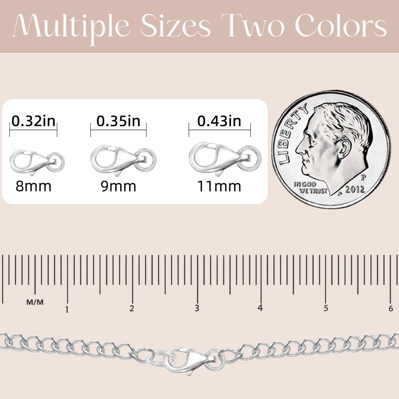 OHINGLT Lobster Claw Clasps with Closed Jump Rings,Necklace Clasps and Closures Suitable for Jewelry Making Necklaces Bracelet (12PCS Silver, (8+9+11) MM/(0.32+0.35+0.41) in) - Image 2