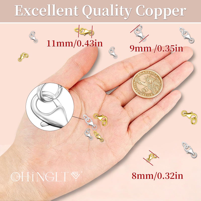 OHINGLT Lobster Claw Clasps with Closed Jump Rings,Necklace Clasps and Closures Suitable for Jewelry Making Necklaces Bracelet (12PCS Silver, (8+9+11) MM/(0.32+0.35+0.41) in) - Image 5