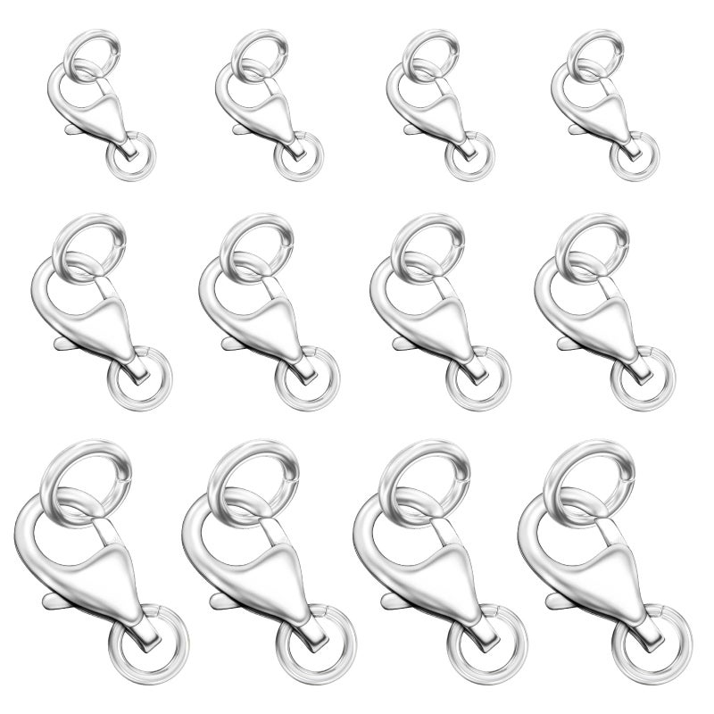 OHINGLT Lobster Claw Clasps with Closed Jump Rings,Necklace Clasps and Closures Suitable for Jewelry Making Necklaces Bracelet (12PCS Silver, (8+9+11) MM/(0.32+0.35+0.41) in) - Image 1