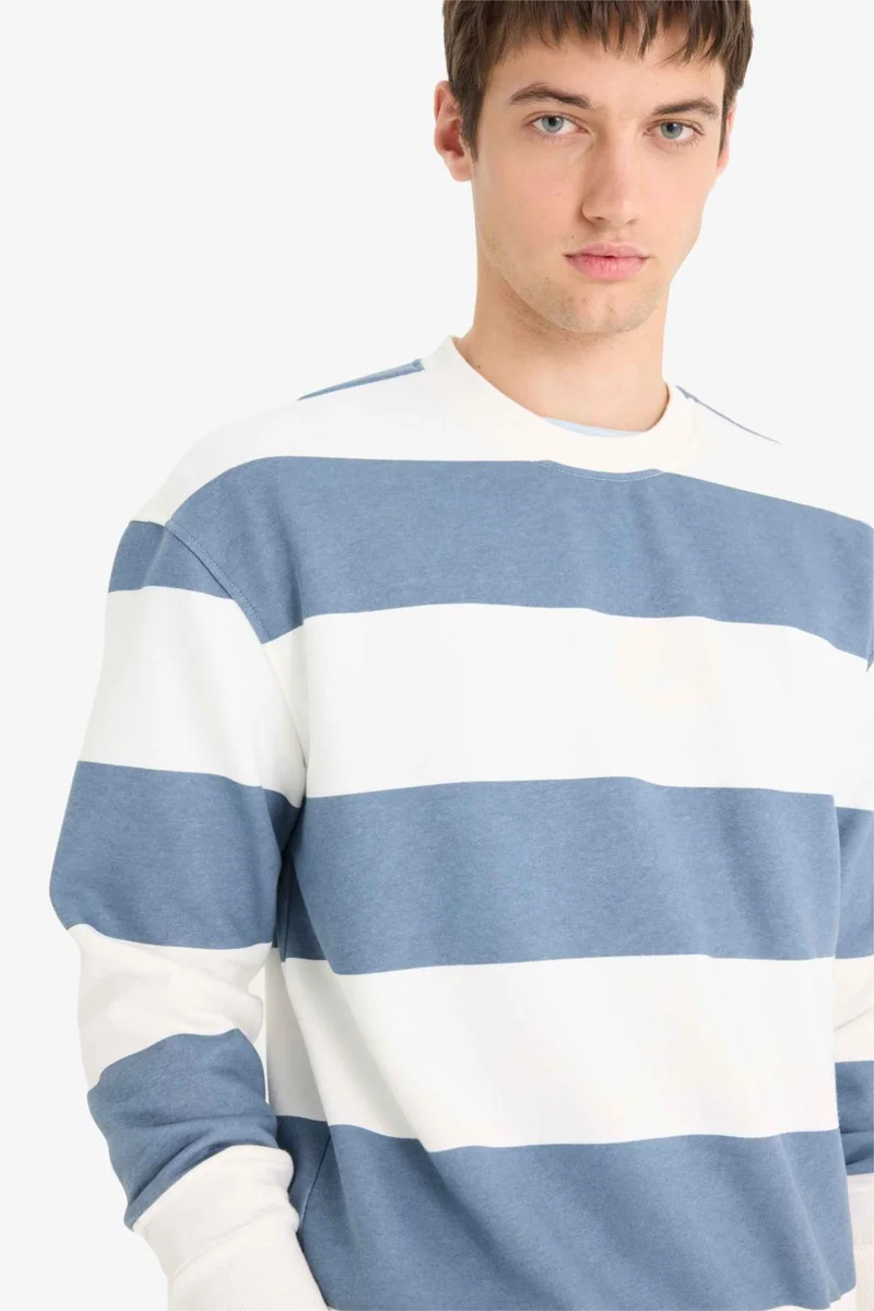 ديفاكتو Boxy Fit Crew Neck Striped Sweatshirt
