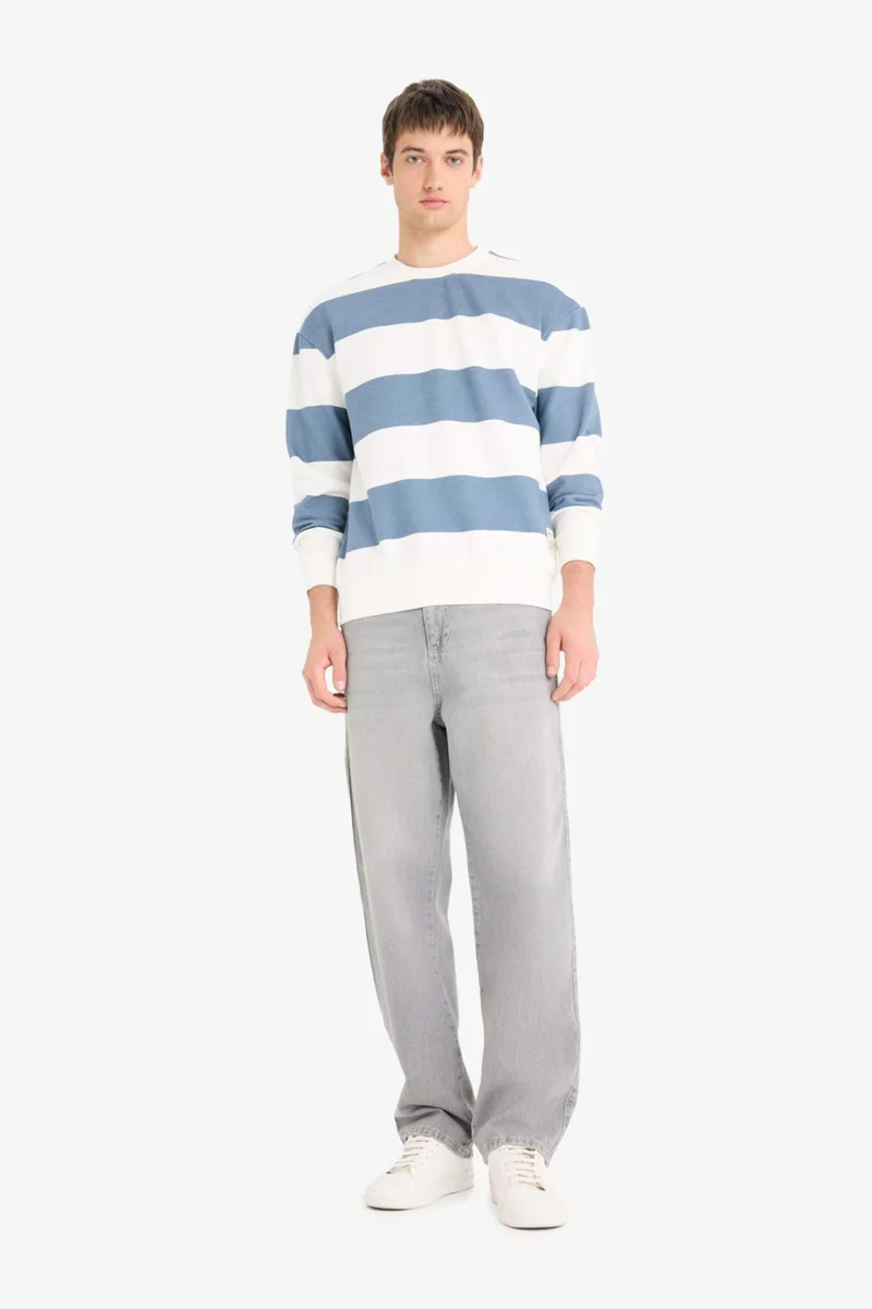 ديفاكتو Boxy Fit Crew Neck Striped Sweatshirt