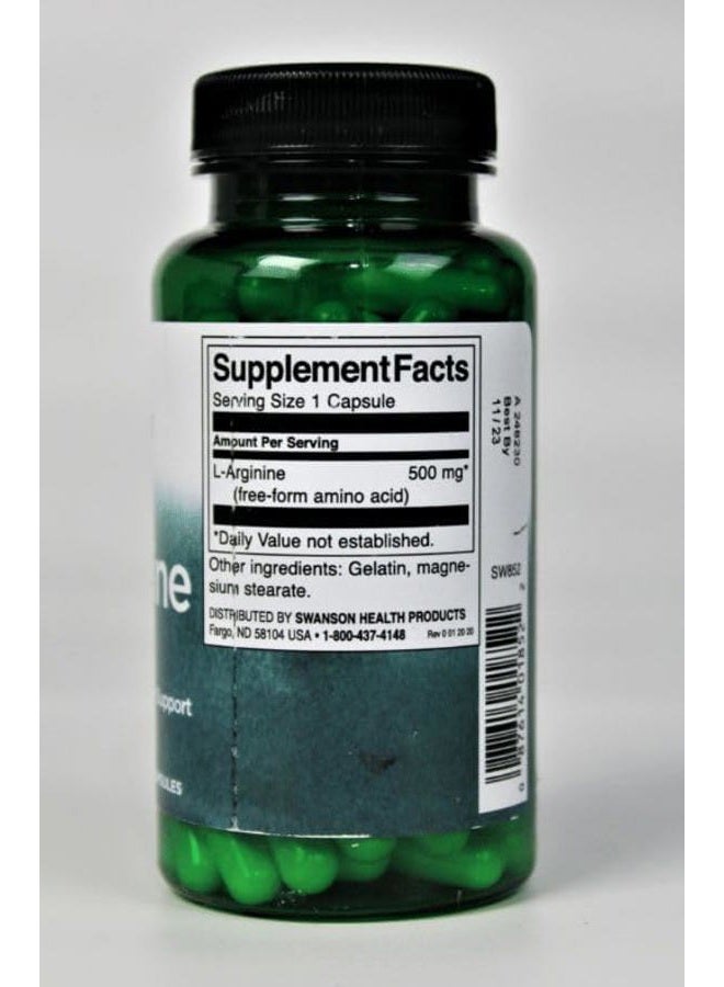 SWANSON L-Arginine 500Mg 100 Capsules - Image 4