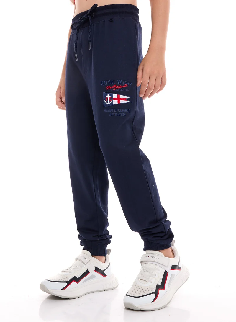 فكتور اند جين طقم تي شيرت وبنطلون رياضي قطن 100% للأولاد مكون منBoys' 2-Piece 100% Cotton T-Shirt & Jogger Set (6-12 Years) - Blue - Grey قطعتين (6-12 سنة) - أزرق - رمادي